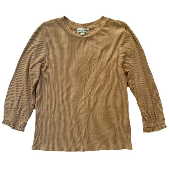 Amour Vert Pink Blush Crewneck Ribbed Top M - Picture 1 of 3